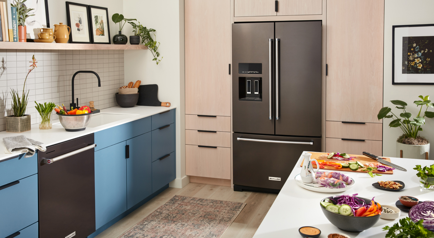 Kitchen with black stainless KitchenAid® appliances Kitchen with black stainless KitchenAid® appliances