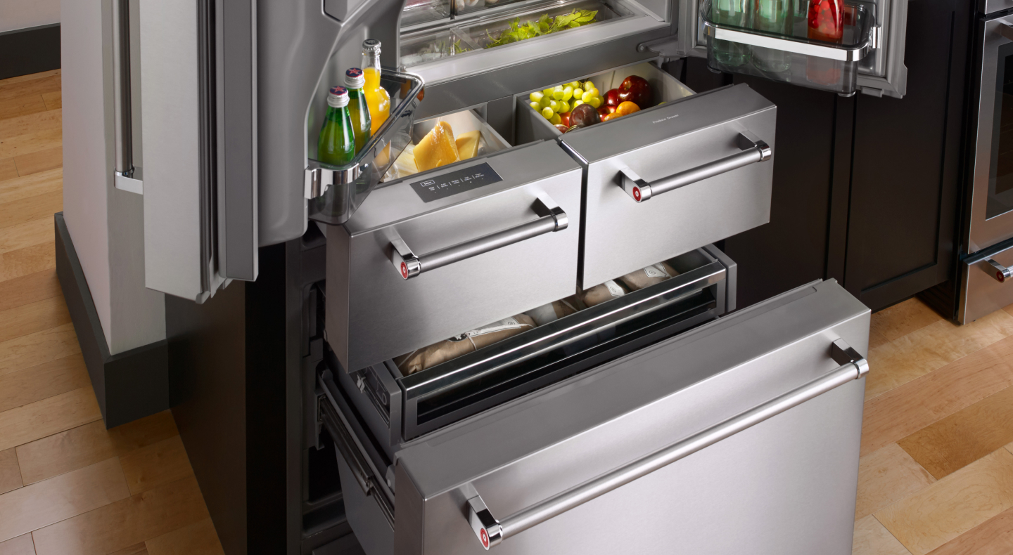Open refrigerator and freezer drawer Open refrigerator and freezer drawer