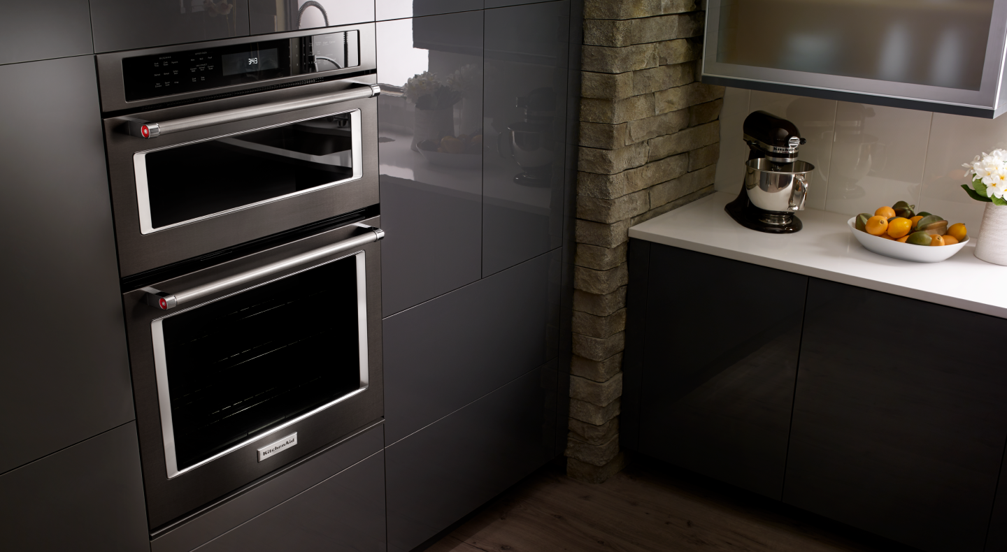 A KitchenAid® combination wall oven in modern kitchen