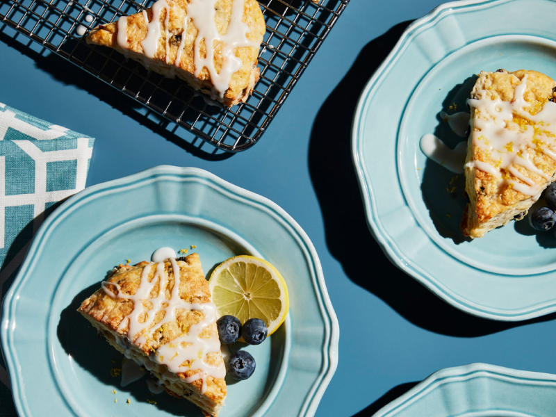 Lemon blueberry scone on plate. Lemon blueberry scone on plate.