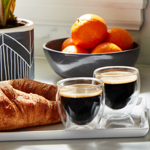 Two shots of espresso in glass cups Two shots of espresso in glass cups