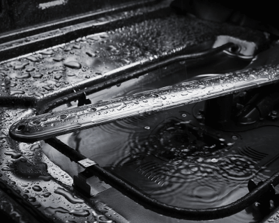 Bottom steel interior of a dishwasher