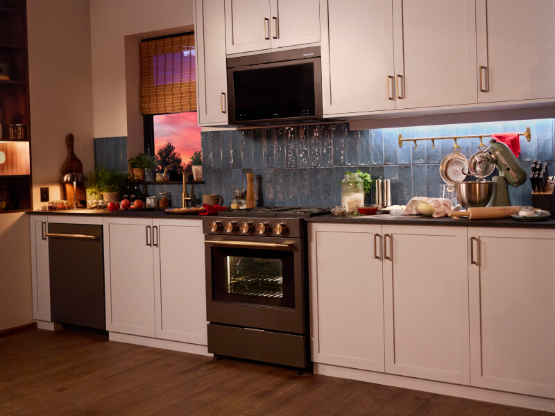 KitchenAid® appliances set in white cabinetry