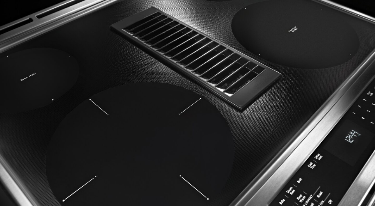 Cooktop surface of a downdraft electric range Cooktop surface of a downdraft electric range