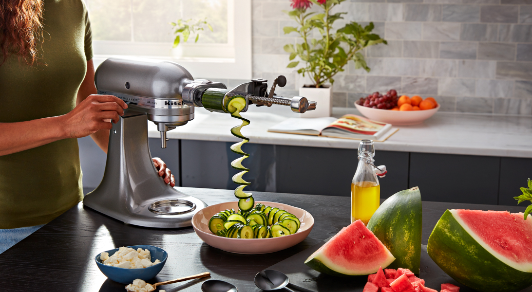 Spiralized zucchini and sliced watermelon.