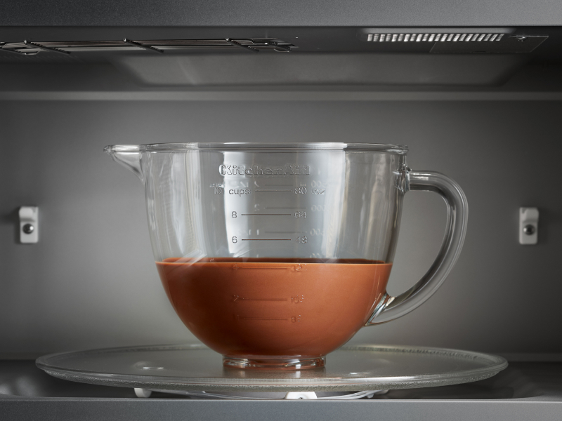 A glass bowl in the microwave