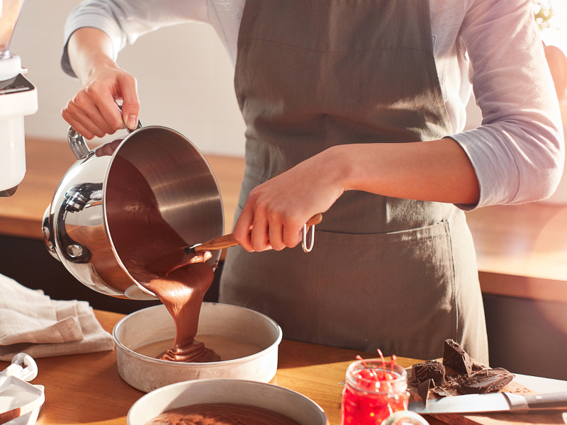 A stainless steel mixing bowl