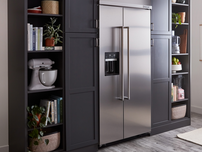 A refrigerator in a modern kitchen