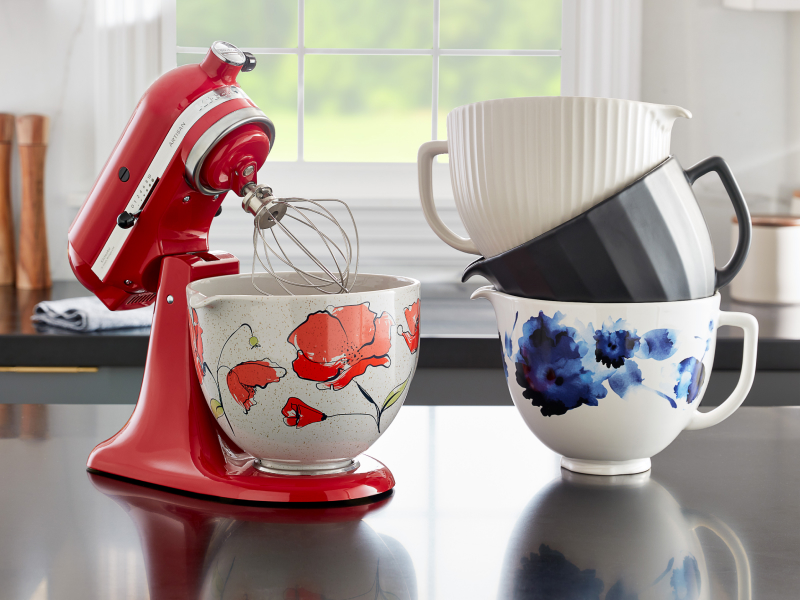 Various mixing bowls next to a KitchenAid® stand mixer Various mixing bowls next to a KitchenAid® stand mixer