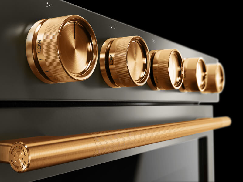 Oven door handle and temperature knobs