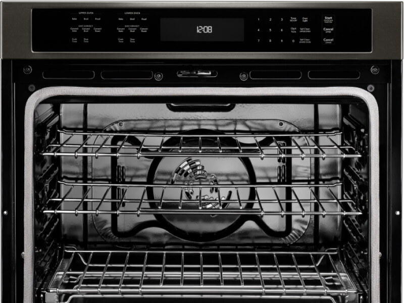 A close-up of the internal parts of an oven