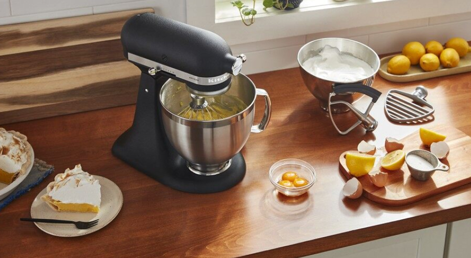 Stand mixer making custard pie filling Stand mixer making custard pie filling