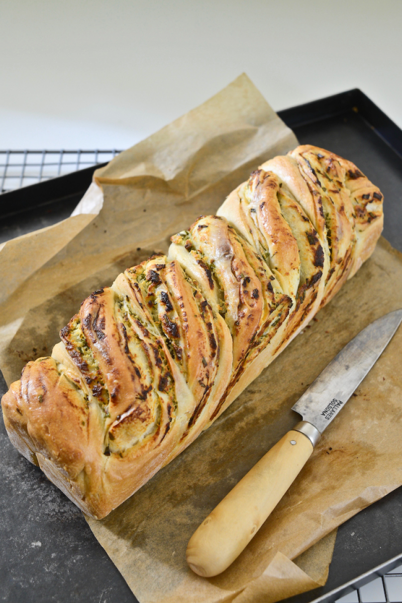 Golden freshly baked babka