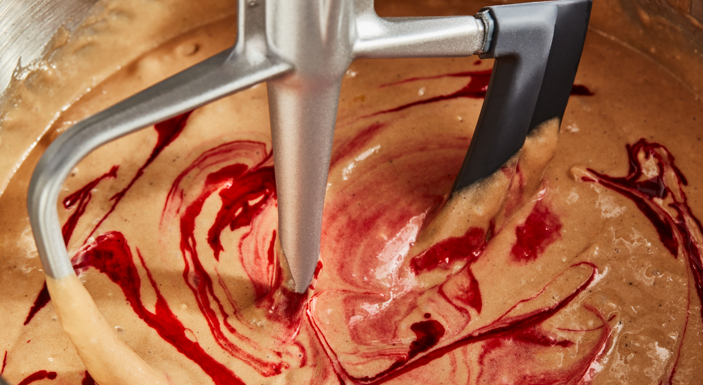 Flex Edge Beater mixing cake batter Flex Edge Beater mixing cake batter