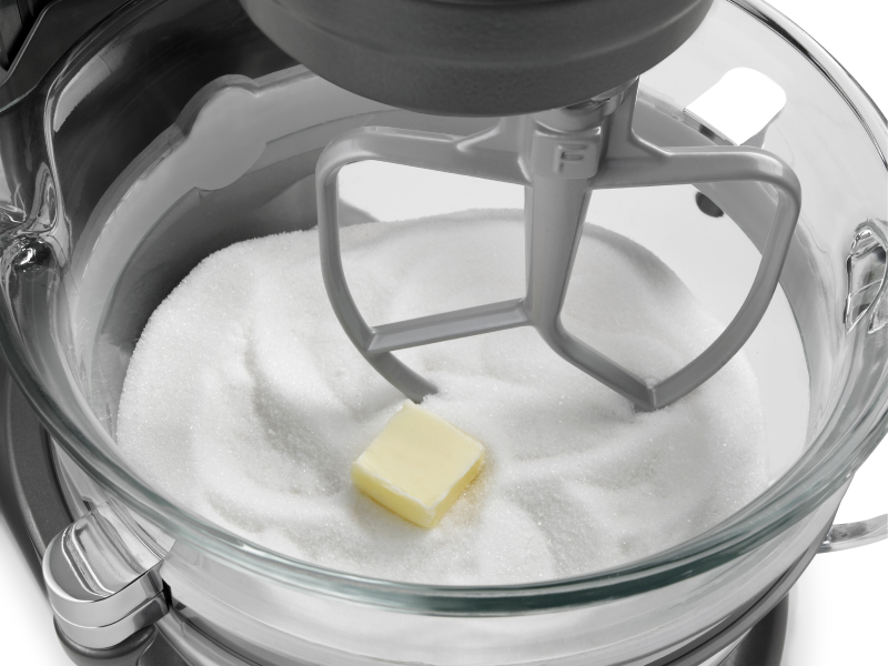Butter and flour in the bowl of a stand mixer Butter and flour in the bowl of a stand mixer