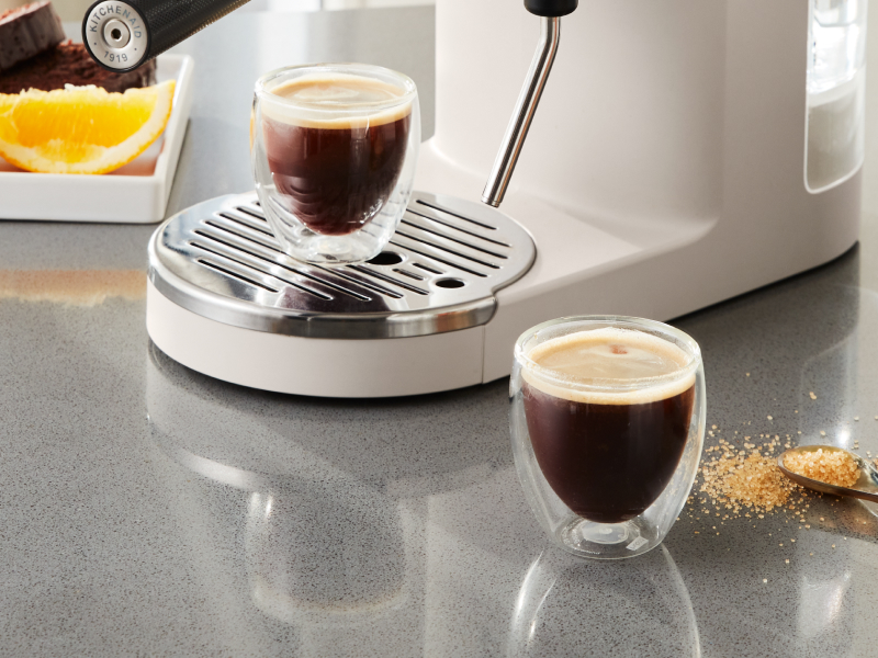 Espresso macchiato in glass shot glasses