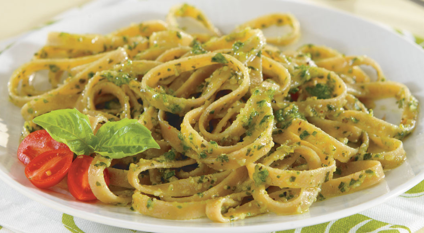Linguine tossed with pesto  Linguine tossed with pesto