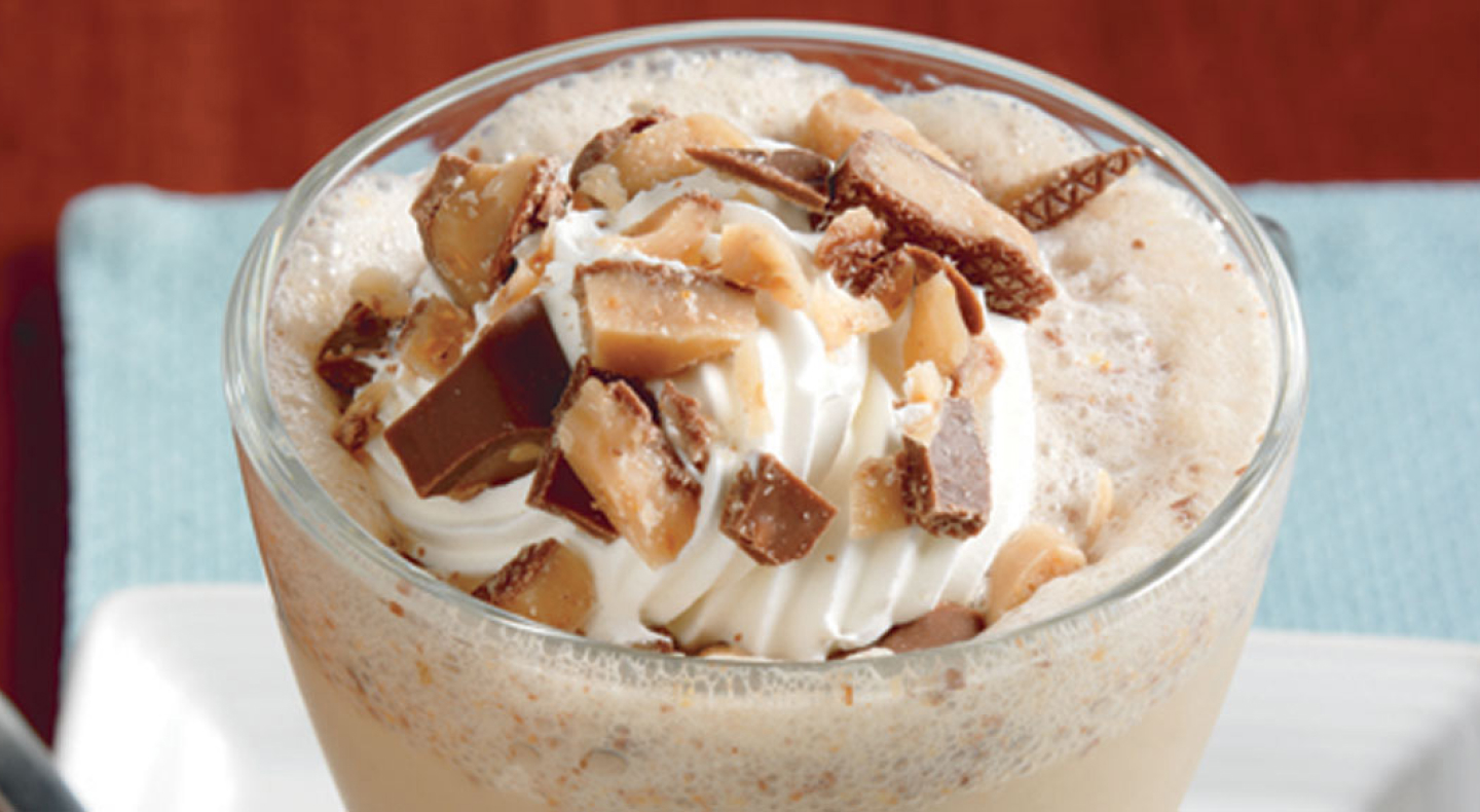 Frozen coffee topped with toffee pieces Frozen coffee topped with toffee pieces