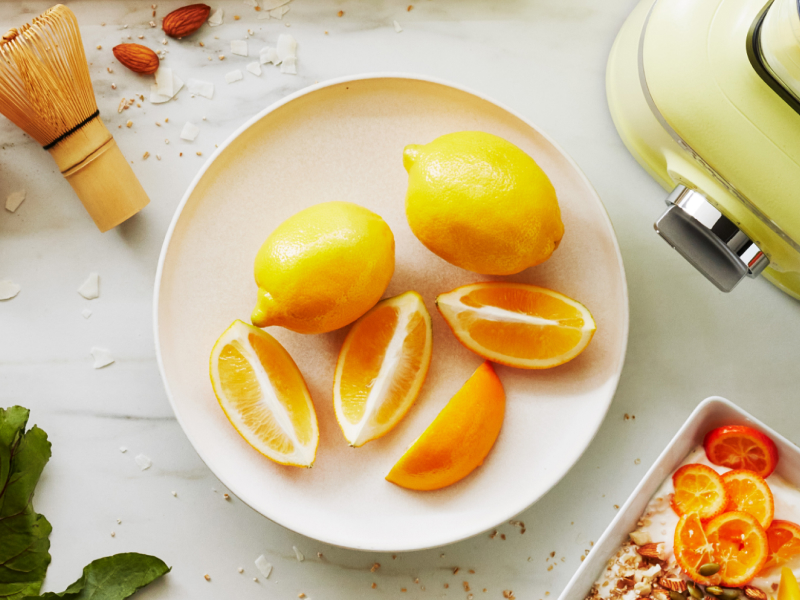 White plate with lemons