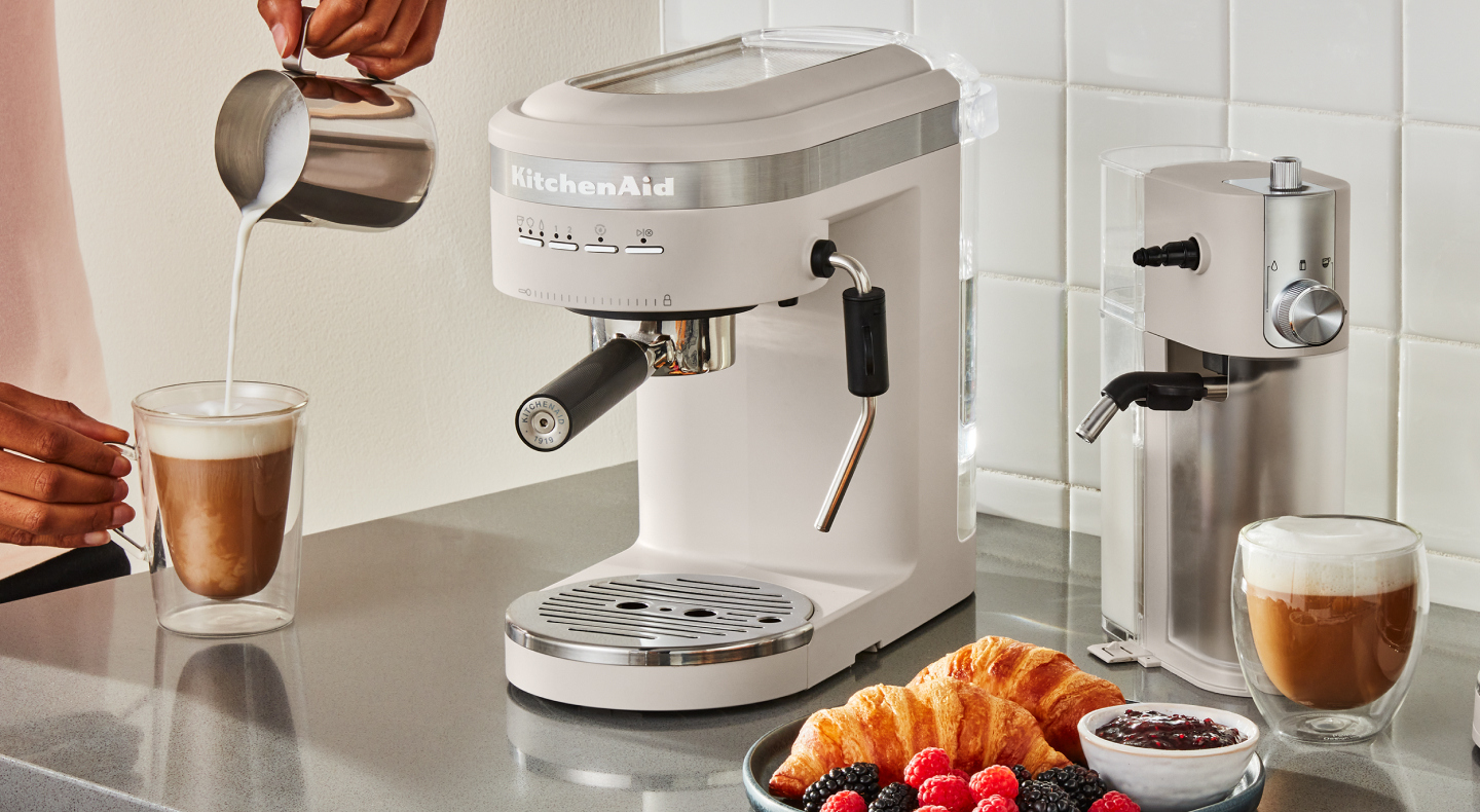 A white KitchenAid® espresso maker A white KitchenAid® espresso maker