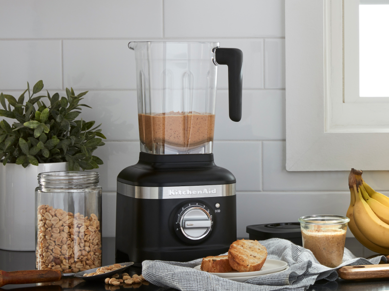 Peanut butter protein shake in a KitchenAid® blender