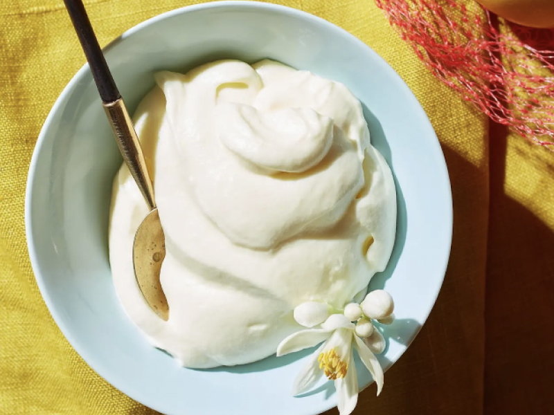  A bowl of  lemon mousse.