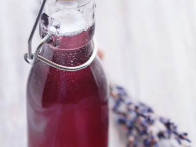 A bottle of flavored syrup