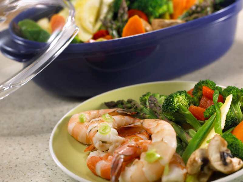 Shrimp and veggies on a plate Shrimp and veggies on a plate