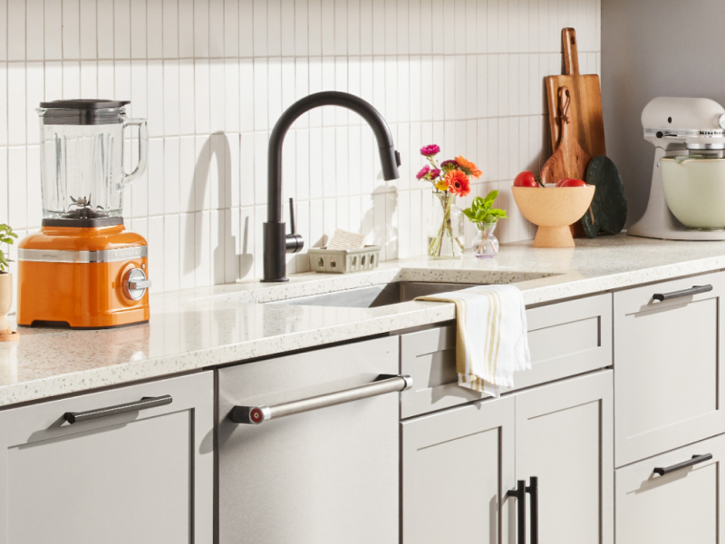 Kitchenaid® blender next to a sink