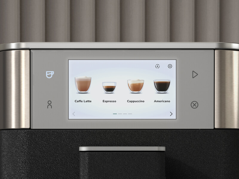 Close-up image of a KitchenAid® fully-automatic espresso machine menu display