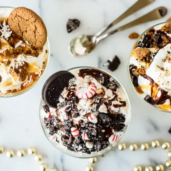 Ice cream sundaes with various toppings