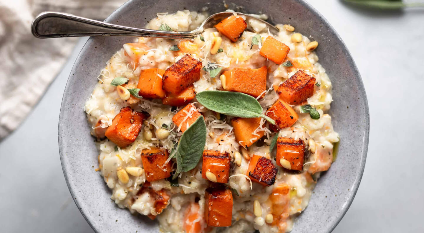 Rustic bowl of butternut squash and grains Rustic bowl of butternut squash and grains