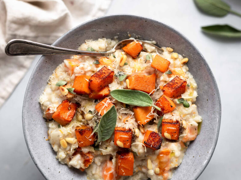 Rustic bowl of butternut squash and grains Rustic bowl of butternut squash and grains