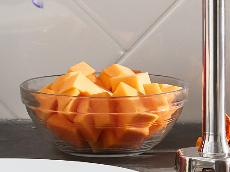 Bowl of peeled and cubed butternut squash