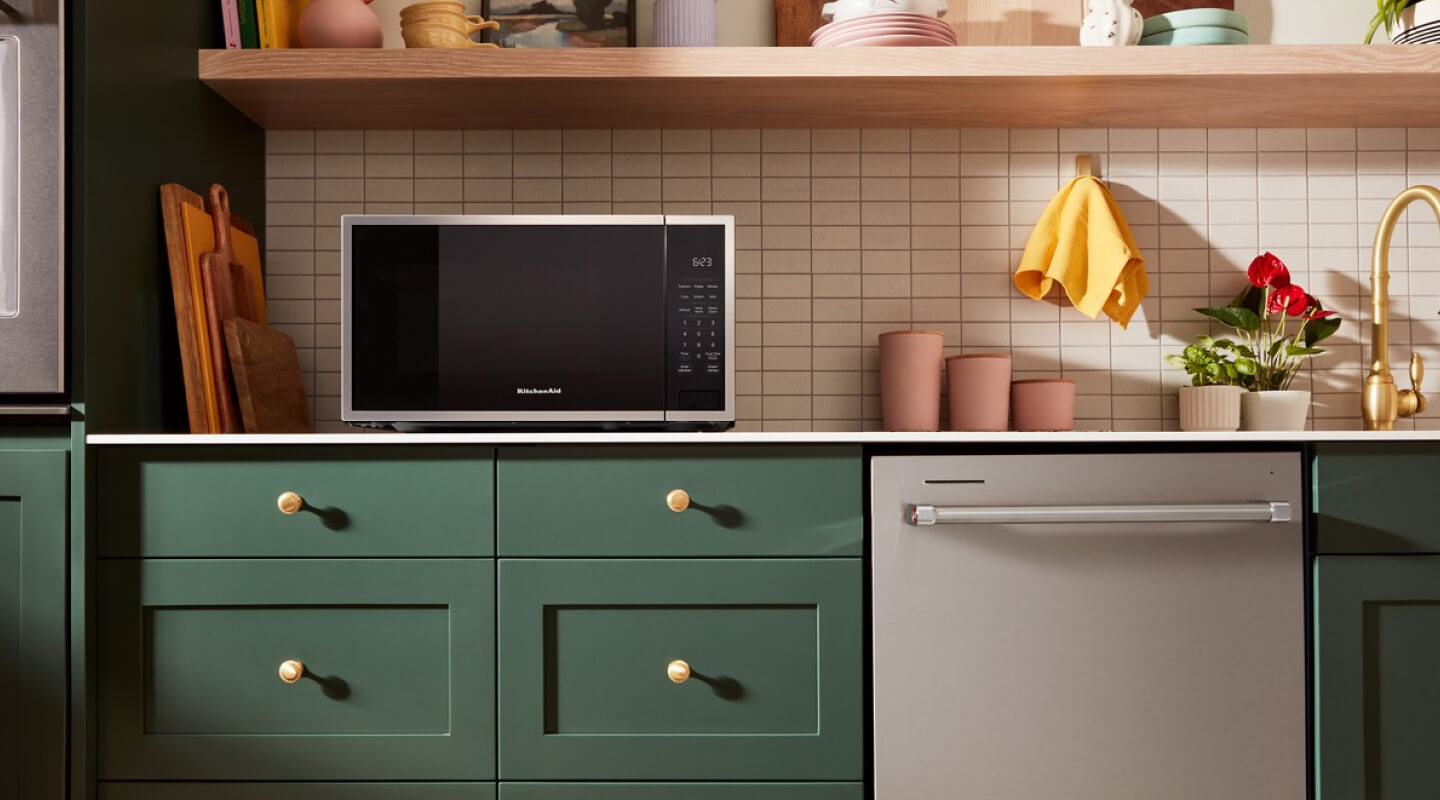 Countertop microwave in a trendy kitchen