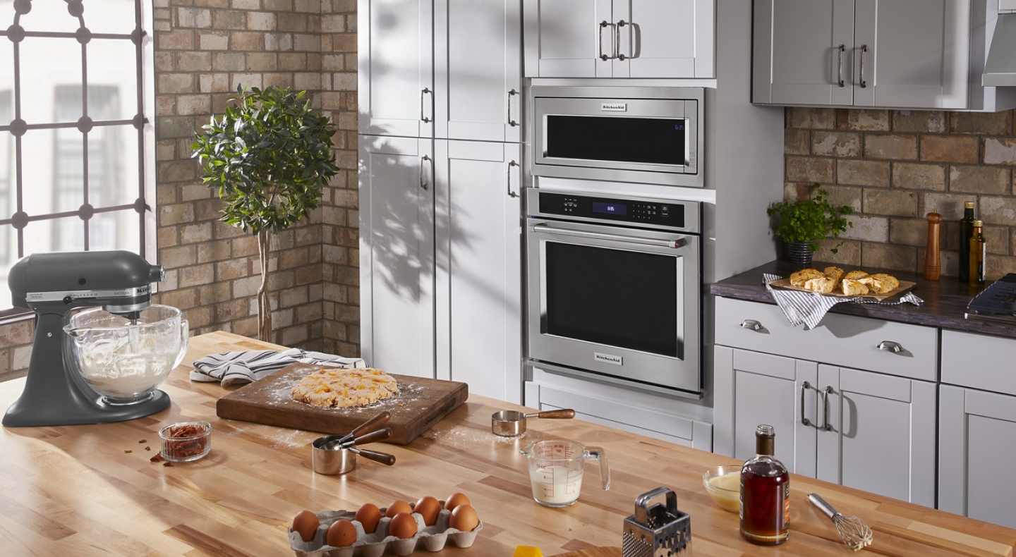 KitchenAid® built-in microwave above a KitchenAid® single wall oven