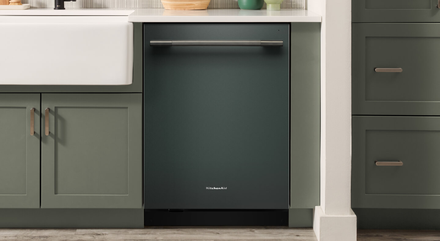 KitchenAid® dishwasher set in modern cabinetry KitchenAid® dishwasher set in modern cabinetry