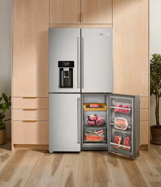 4-door refrigerator with bottom right door open