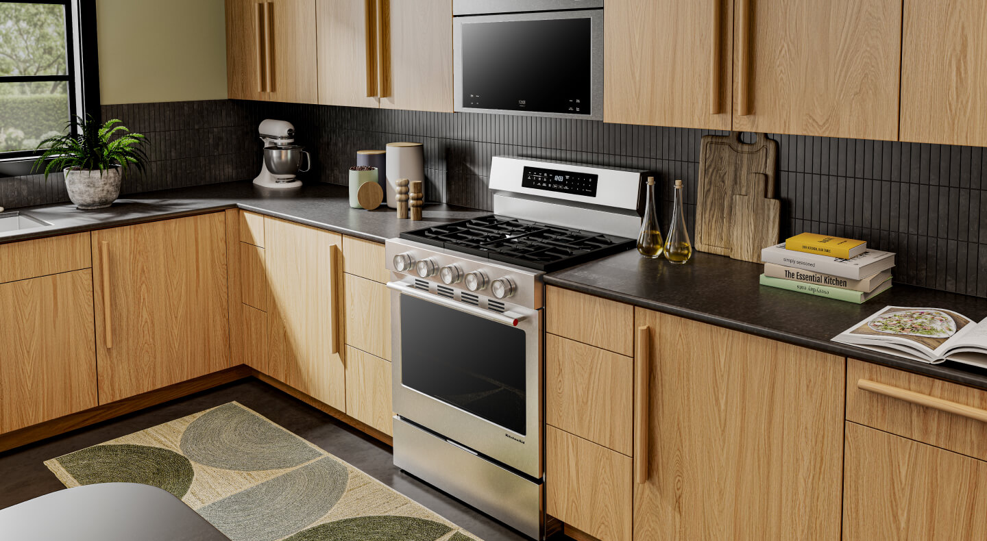 Freestanding range in a modern kitchen