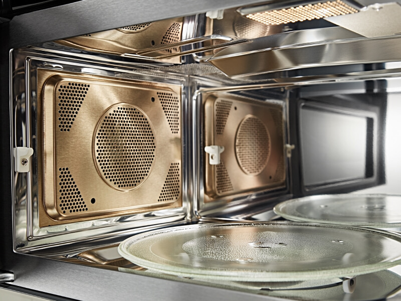 A closeup of the interior of a KitchenAid® microwave