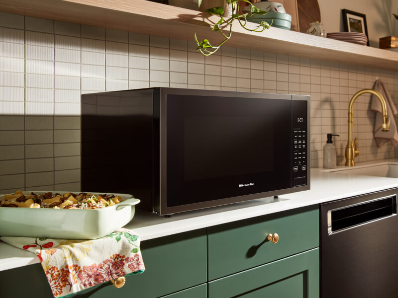 Black countertop microwave