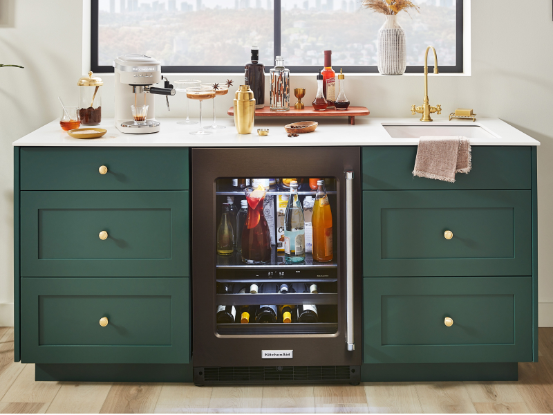 Wet bar with KitchenAid® beverage center