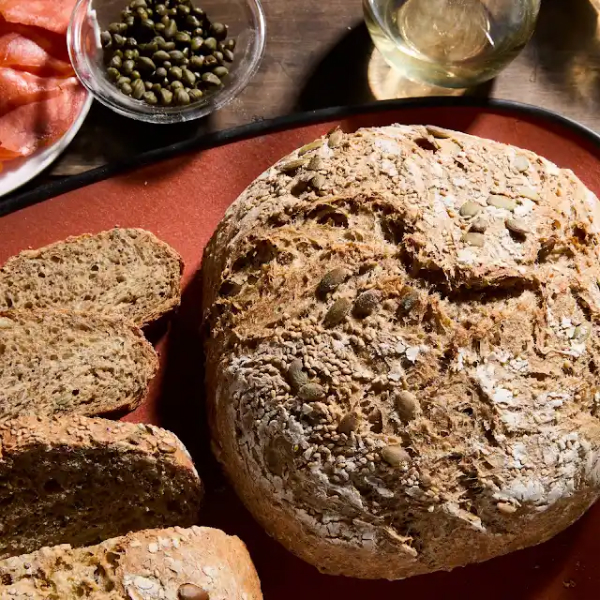 Whole grain bread on a plate.