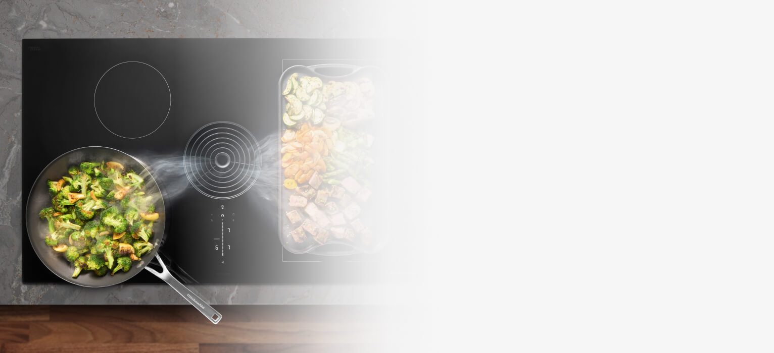 Food cooking on an induction cooktop