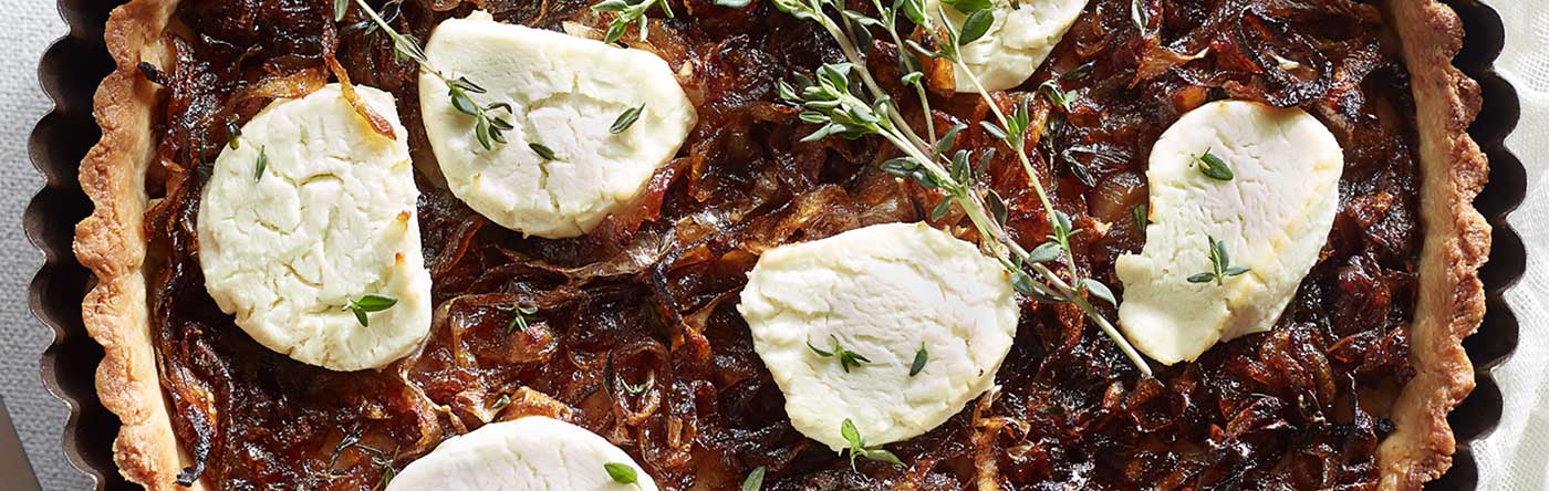 A baked tart with a caramelized top