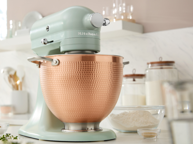 Teal KitchenAid® stand mixer with copper mixing bowl Teal KitchenAid® stand mixer with copper mixing bowl