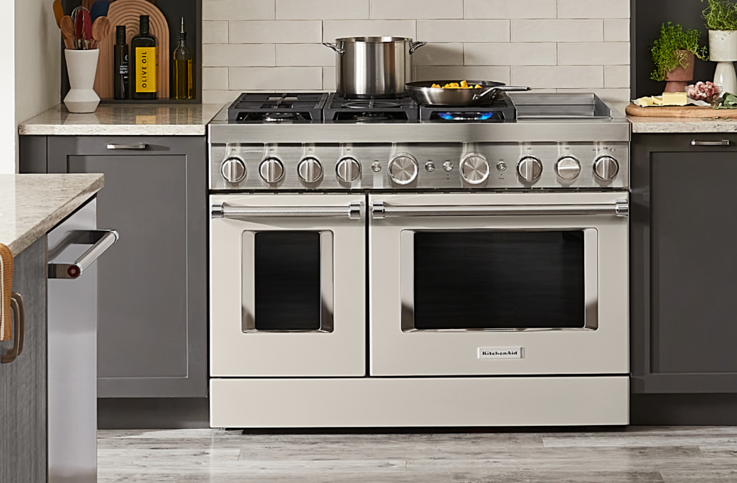 Food cooking on a gas stove burner Food cooking on a gas stove burner