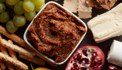 Spiced Fig Jam on a charcuterie board.