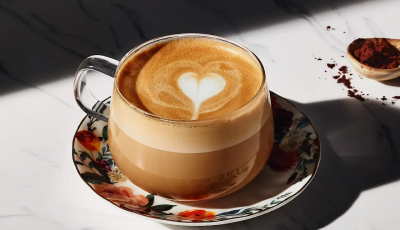 Latte in a glass mug