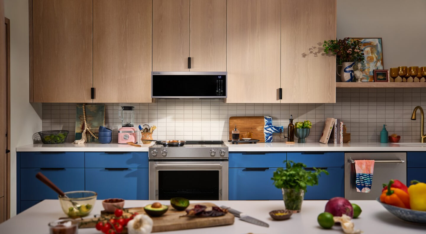 Modern kitchen with food prepped on an island Modern kitchen with food prepped on an island